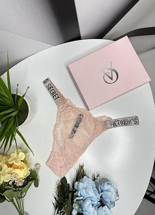 Трусики женские victoria's secret shine strap peach кружевные m