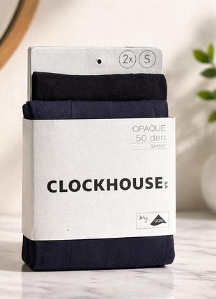 Щільні колготки clockhouse 50 den з легким блиском чорні темно-сині набір 2 шт s