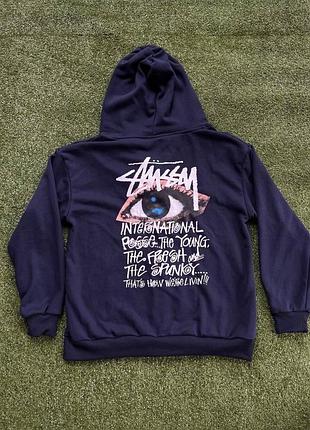 Зіп-худі stussy темно-синє кофта на блискавці (розмір m)