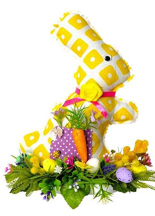 Композиція великодня з текстильним кроликом колір жовтий