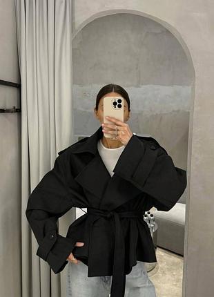 Тренч жіночий укорочений oversize | чорний, | s-l
