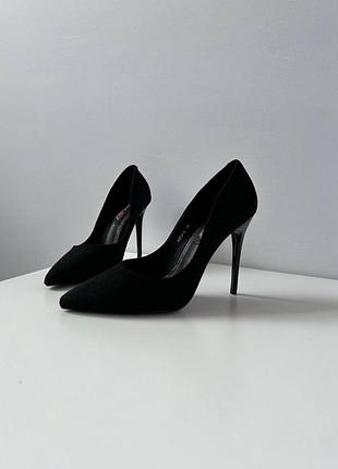 Туфли черные на заколках эко замша