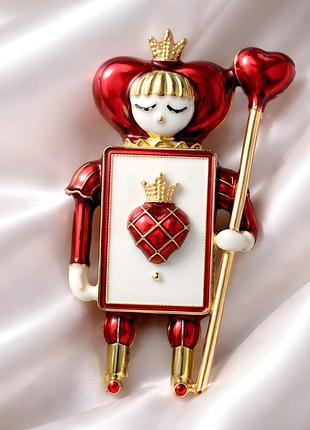 Брошка дама черва queen of hearts карти серце червона емаль