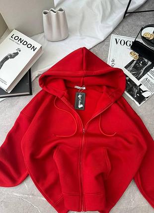 Худі жіночий теплий зіп на флісі з капюшоном кенгуру оверсайз