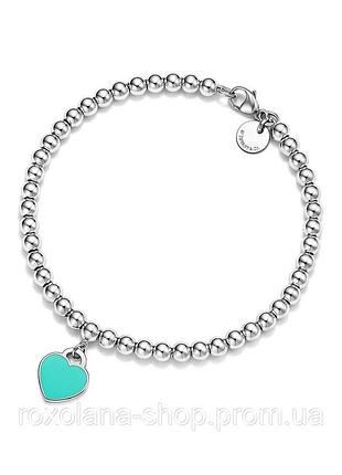 Браслет тиффани из бусин из серебра с стайл мятное сердце tiffany blue®