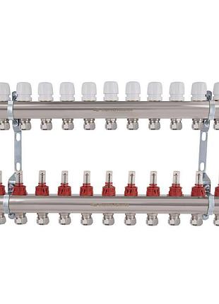 Коллектор латунный с расходомерами и евроконусами thermo alliance standart 1" на 11 выходов tas235w11e