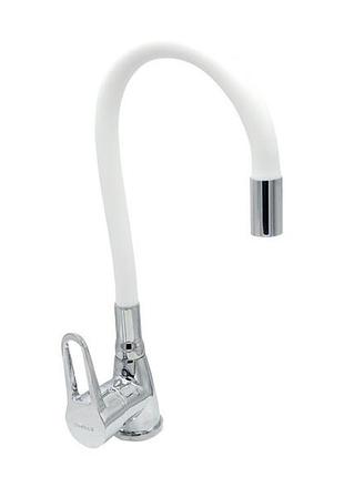 Смеситель для кухонной мойки millz боковая ручка mzh 7-w-в045-35 гибкий белый гуся