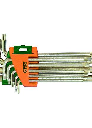 Ключи torx 9шт t10-t50мм crv (средние с отверстием) grad (4022285)
