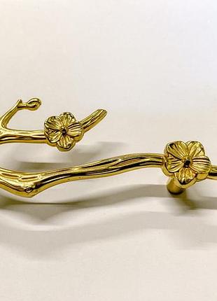 Ручка-скоба эксклюзив xk-2103-80l "flower" левая золотая латунь 80 мм