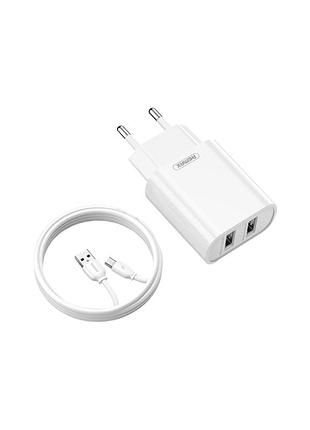 Сетевое зарядное устройство remax jane + кабель usb 2.0 to microusb 1м белый (rp-u35-m)
