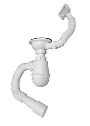 Сифон для мийки 3 1/2"х40 з різьб.випуском, гофротрубою 40х40/50 та гнучк.прямокут.переливом millz