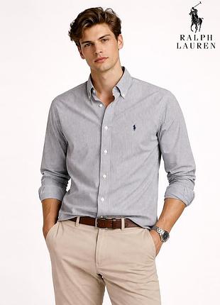 Мужская оригинальная полосатая бело серая рубашка polo ralph lauren s 39