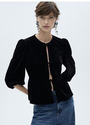 Вельветова блуза велюрова оксамитова на завʼязках mango xl чорна