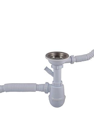 Сифон optimum 31/2″*40 для мийки з відведенням для прал маш, з прямокутним гнучким переливом та гнучкою трубою 40х40/50 opti