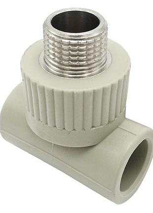 Тройник комбинированный с внешней резьбой ppr ø20x3/4" серый цвет grandi 20/60шт