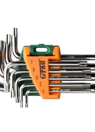 Ключи torx 9шт t10-t50мм crv (короткие с отверстием) grad (4022275)