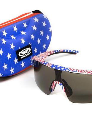 Очки защитные открытые global vision holeshot usa flag (gray), сірі в оправі прапор сша