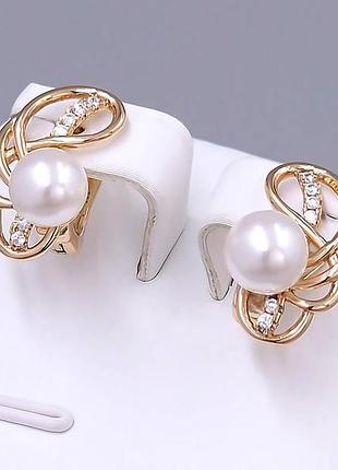 Сережки з перлинами xuping jewelry 18k. 1,7 см