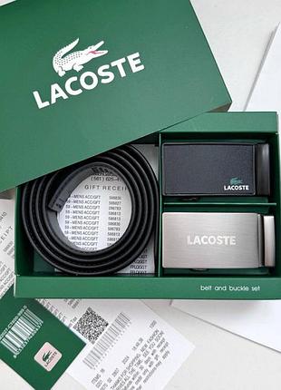 Мужской кожаный ремень и две пряжки lacoste брендовый пояс джинсовый с тиснеными прошитый набор