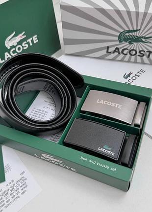 Мужской кожаный ремень и две пряжки lacoste брендовый пояс джинсовый с тиснеными прошитый набор