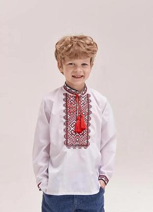 Хлопчача сорочка з червоно-чорною вишивкою 104