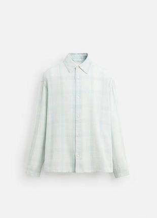 Сорочка zara блакитна клітинка 100% котон розмір s унісекс
