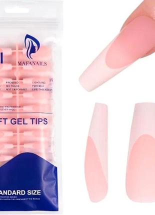 Гелеві тіпси для нарощування з французьким манікюром mafanails матові балерина хl 120 шт рожево-персикові (396)