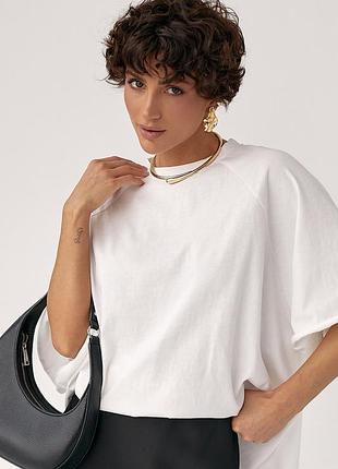 Однотонная свободная футболка с рукавами-реглан мод 718311