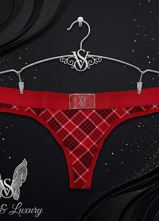 Женские трусики стринги, тонги тартан с патчем со стразами victorias secret, виктория сикрет