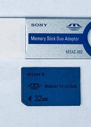 Карта памяти sony memory stick pro duo 32mb + memory stick duo adapter (msac-m2), б/у