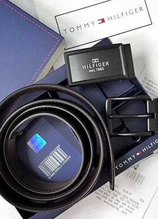 Чоловічий ремінь tommy hilfiger, двосторонній ремінь з натуральної шкіри, подарунковий набір томмі хелфігер ремінь з двома пряжкам