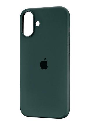Чехол силиконовый full cover для iphone 16 plus защита камеры с микрофиброй внутри зеленый pine green