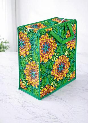 Сумка господарська велика 40×35×18 см на блискавці, міцна поліпропіленова, сумка для покупок і зберігання зелена