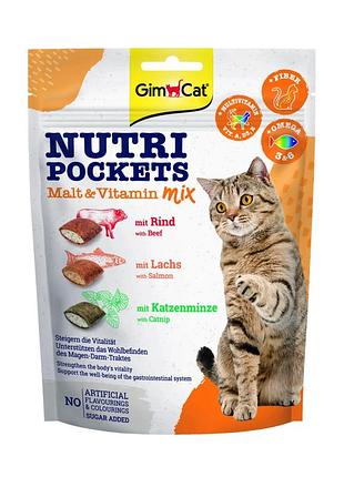 Лакомства gimcat nutri pockets malt & vitamin mix для кошек, 150 г