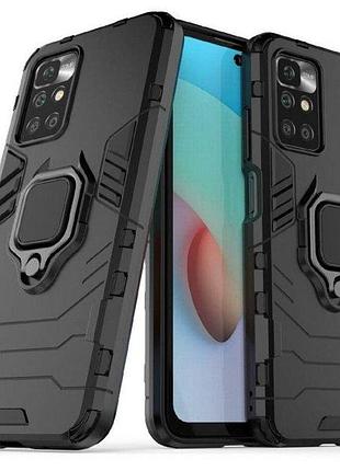 Чехол fiji ring для xiaomi redmi 10 2022 / redmi 10 prime 2022 бронированный бампер с кольцом черный