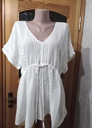 Zara trafaluc - легкая, белая,  натуральная туника, блузка  в бохо, этно стиле
