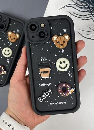 Силиконовый чехол на айфон 13 c дизайном. silicone case iphone 13 donut design черный