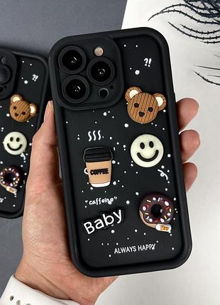 Силиконовый чехол на айфон 15 pro c дизайном. silicone case iphone for 15 pro donut design черный
