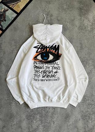 Худі stussy білого кольору з капюшоном