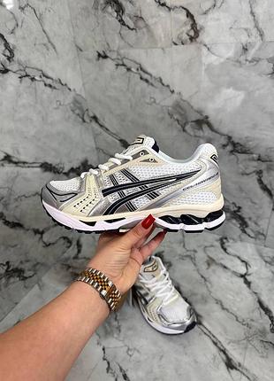 Мужские кроссовки asics gel-kayano 14 white beige black silver ассикс белого с бежевым серебристым и черным цветов