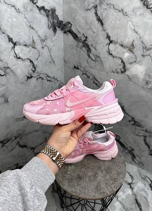 Женские кроссовки nike v2k runtek pink flowers найк розового цвета