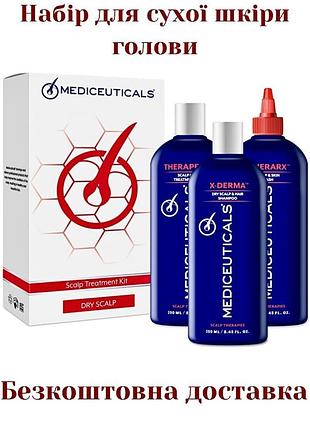 Набір для сухої шкіри голови mediceuticals scalp treatment kit dry scalp ( шампунь x-derma 250ml, кондиціонер therapeutic 250ml,
