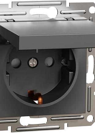 Розетка черная с заземлением и крышкой schneider asfora eph3100171 без рамки