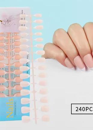 Гелевые типсы для наращивания с французским маникюром nail kingdom матовые миндаль м 240 шт бледно-бежевые с белым френчем (402)