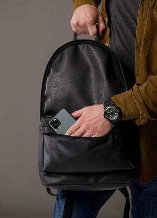 Рюкзак leather еко шкіра чорний для чоловіків і жінок повсякденний для навчання і роботи