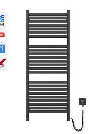 Рушникосушка електрична 480x1200мм navin авангард праве підключення 383вт драбинка на 24 секцій з таймером нержавіюча сталь чорний