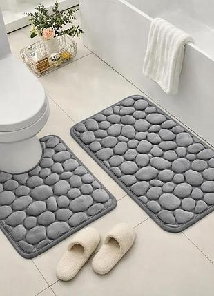 Набір килимків у ванну memory foam stone 2 шт 80×50см та 60×50см, антиковзкі, вологопоглинаючи, сірий