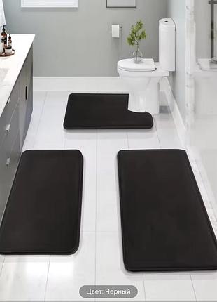 Набор ковриков в ванную memory foam smooth 3 шт 80х50/60х40/60х50см, антискользящий, водопоглощающий с эффектом памяти коричневый