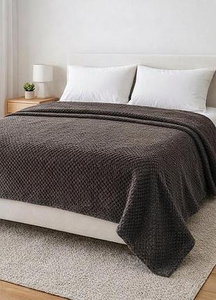 Плед мягкий на диван и кровать cozy touch lux, теплый фактурный плед-покрывало графитовый двоспальний євро