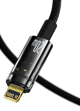 Кабель baseus explorer series auto power-off fast charging data cable type-c to ip 20w 1m black 4